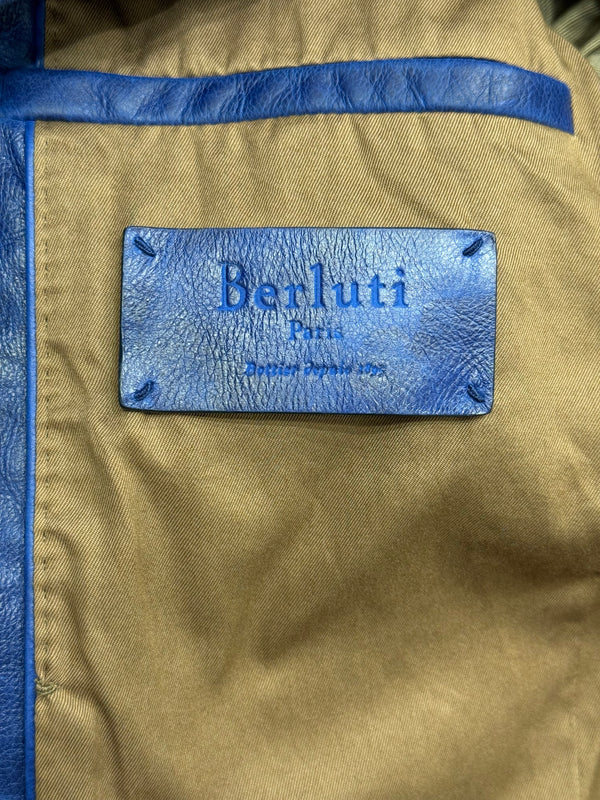 2010s Berluti distressed blue biker nabuck leather jacket