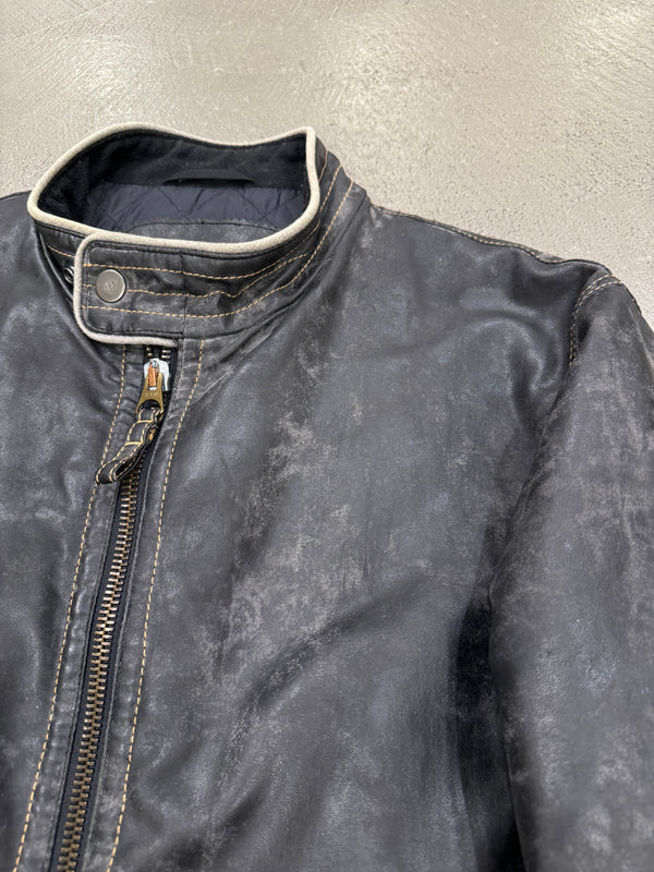 2000s Armani acid wash faded faux leather jacket