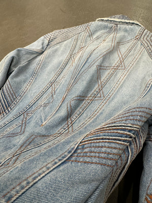 2000s Roberto Cavalli mainline paneled biker denim jacket