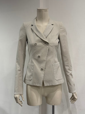 2009 Balenciaga by Nicolas Ghesquière pinstripe asymmetric double breasted blazer