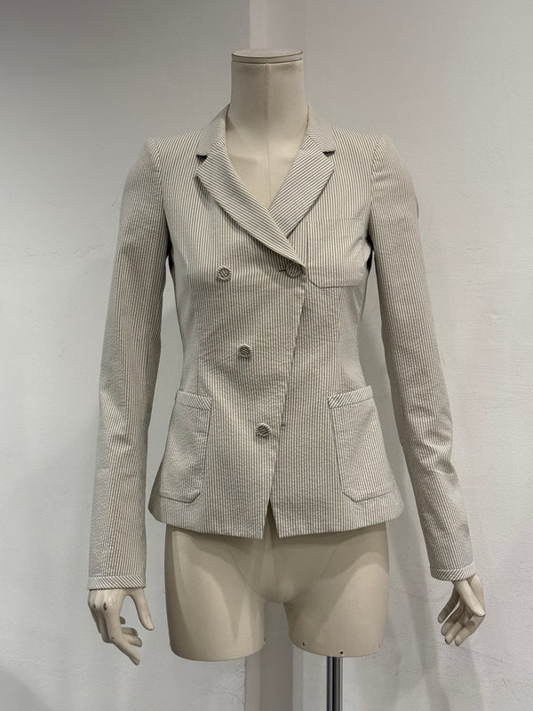 2009 Balenciaga by Nicolas Ghesquière pinstripe asymmetric double breasted blazer