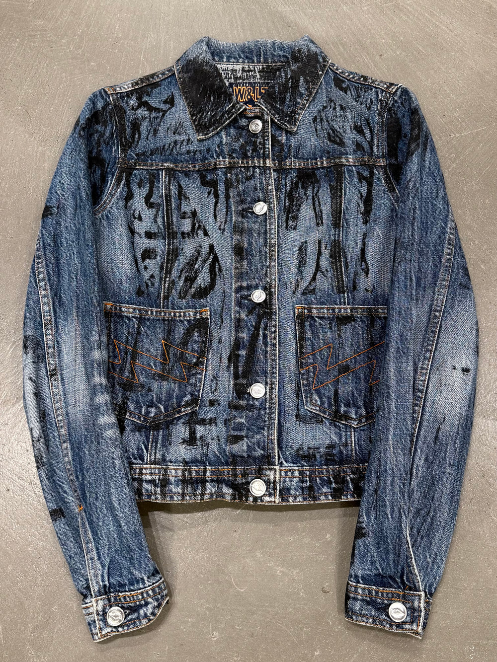 A/W 1997-1998 Walter Van Beirendonck “kiss the future” painted denim jacket