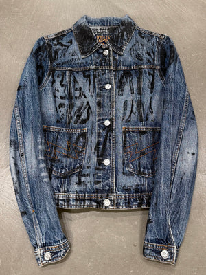 A/W 1997-1998 Walter Van Beirendonck “kiss the future” painted denim jacket