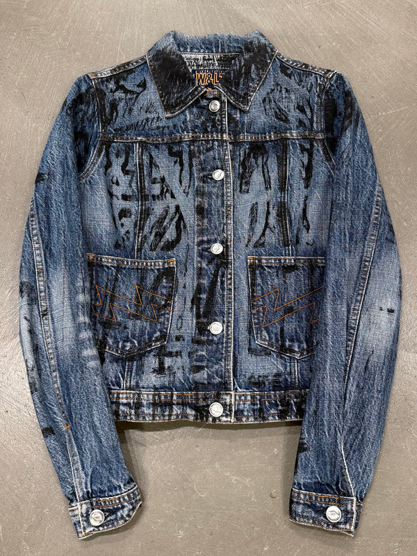 A/W 1997-1998 Walter Van Beirendonck “kiss the future” painted denim jacket