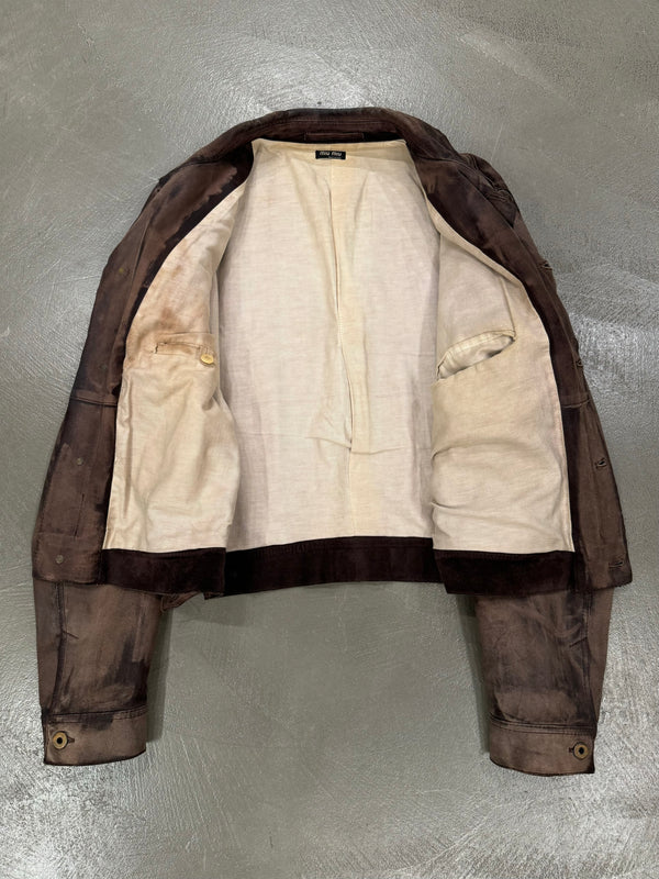 2000s Miu Miu stained treatment leather jacket