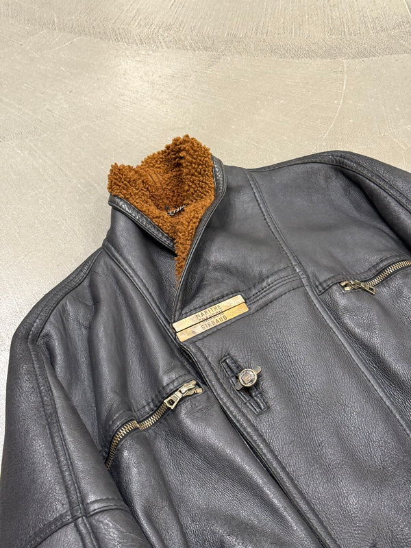 1980s Marithe Francois Girbaud metal hook heavy shearling coat