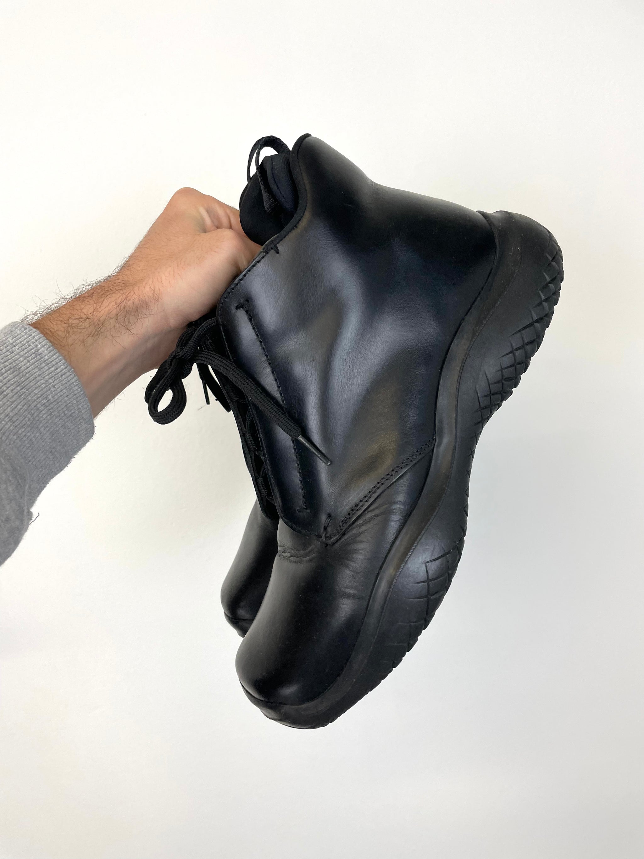 Prada Vintage 1999 Archive Runaway Leather Ankle Vibram Zipper Boots