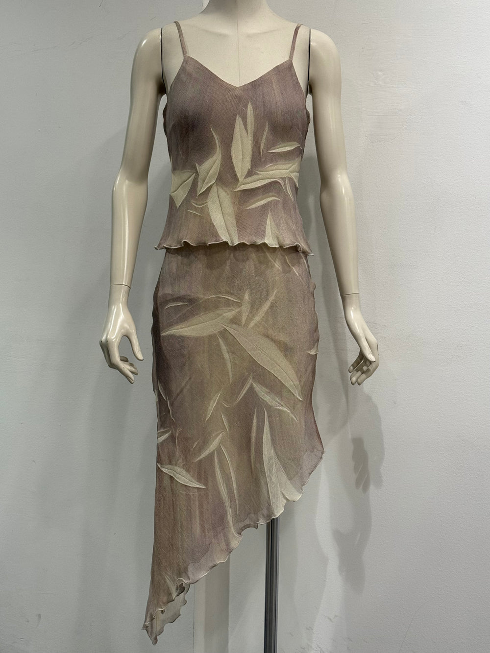 2000s Cavalli leaf-print asymmetric set