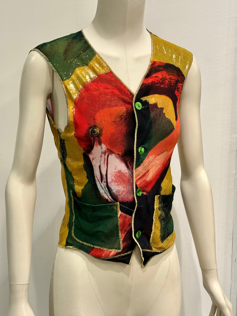 S/S1996 Jean Paul Gaultier flamingo mesh vest