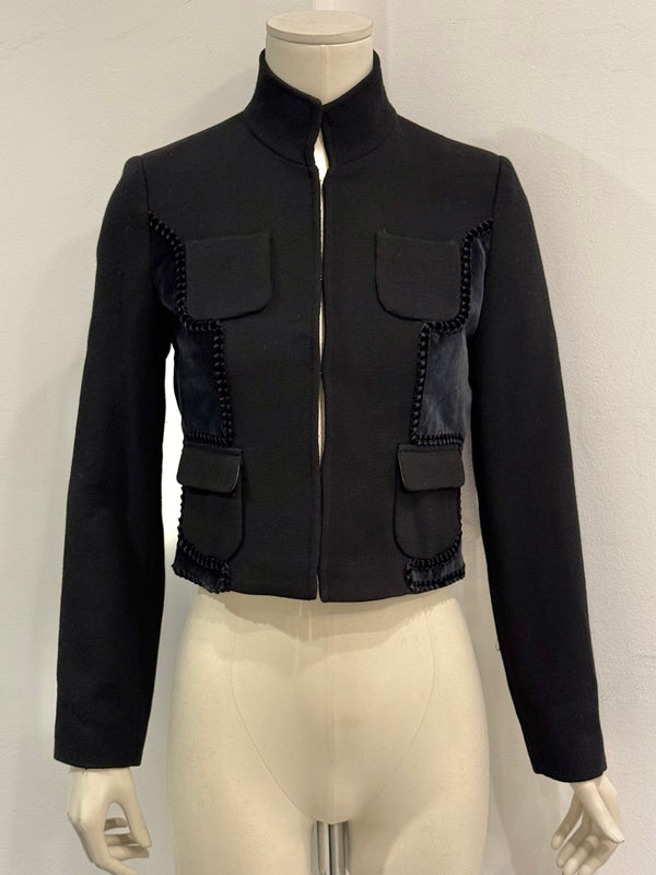 2000s Roberto Cavalli velvet trim cropped military jacket