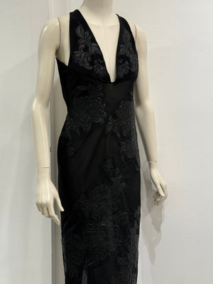 A/W2002 Roberto Cavalli runway leather floral patches sheer dress