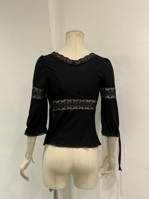 S/S2006 Dolce & Gabbana lace panel sheer black blouse