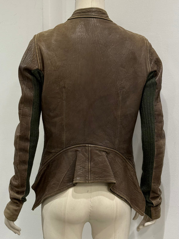 2000s Rick Owens tail distressed leather jacket