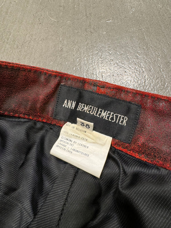 A/W2001 Ann Demeulemeester distressed painted red leather pants