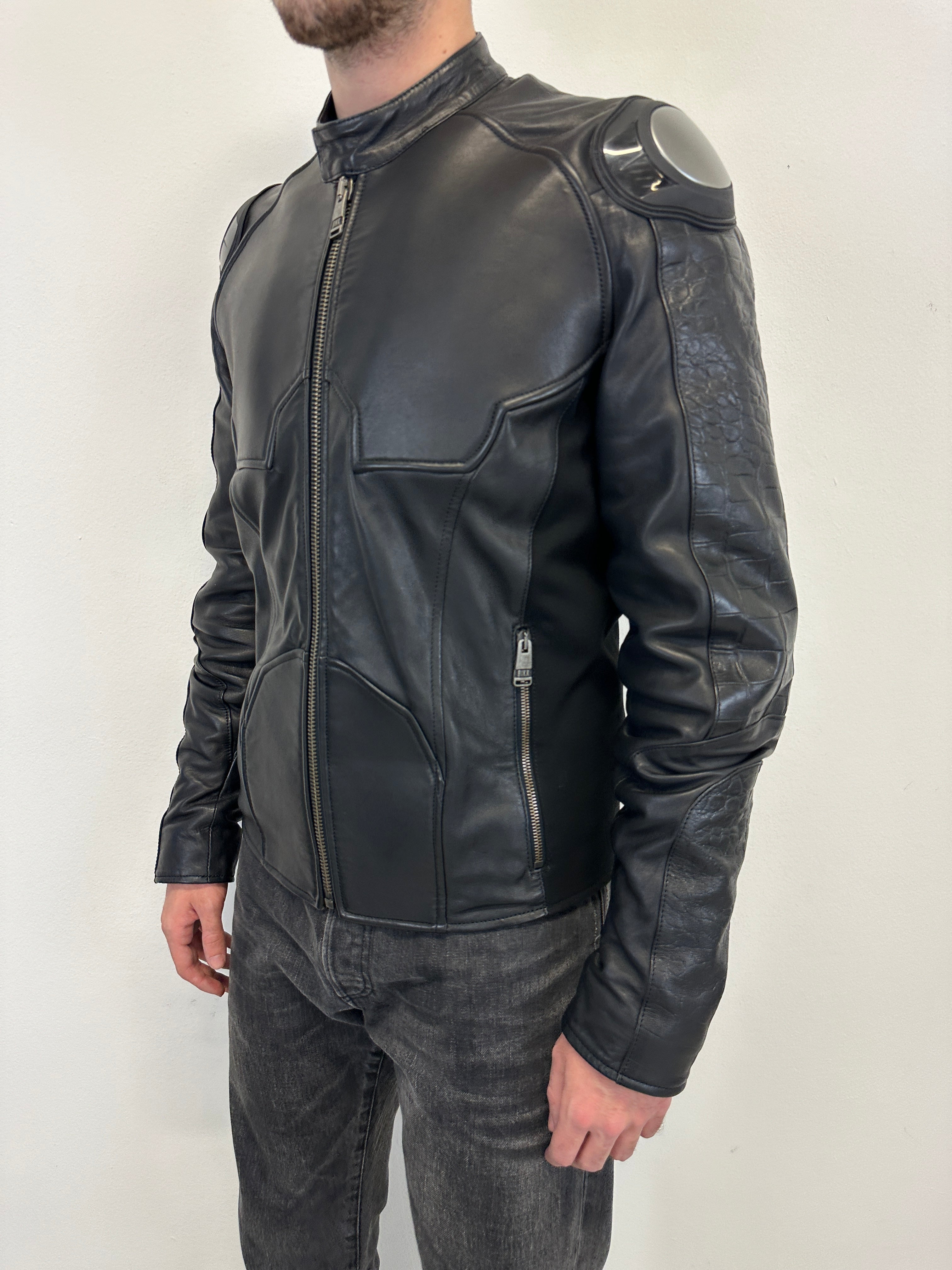 2000s Dirk Bikkembergs muscle reinforced leather jacket