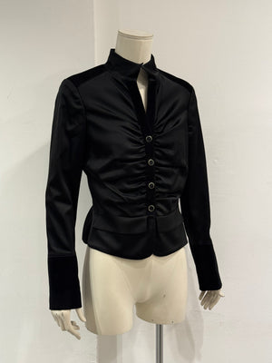 2000s Roberto Cavalli ruched velvet trimmed jacket