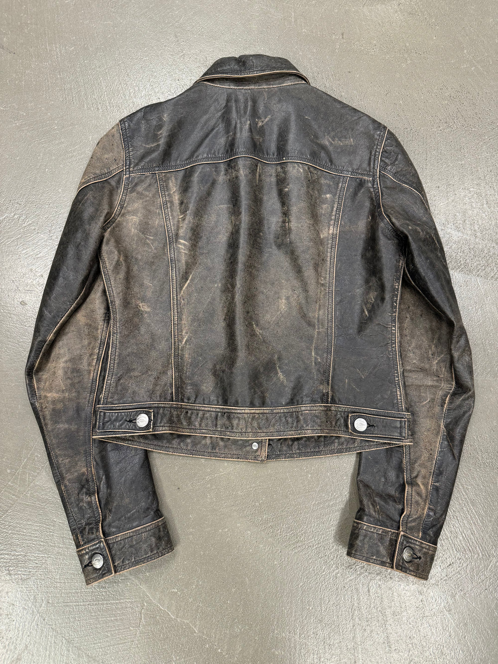 2000s Roberto Cavalli washed faded leather jacket