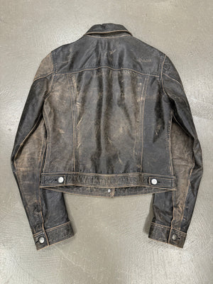 2000s Roberto Cavalli washed faded leather jacket
