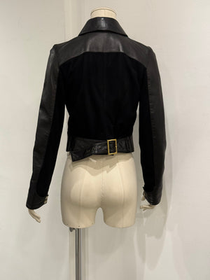 2001 Dolce & Gabbana cropped leather jacket with velvet panel inserts