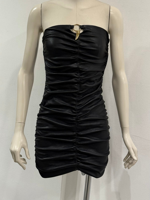 2000s Roberto Cavalli leather mini dress with horn detail