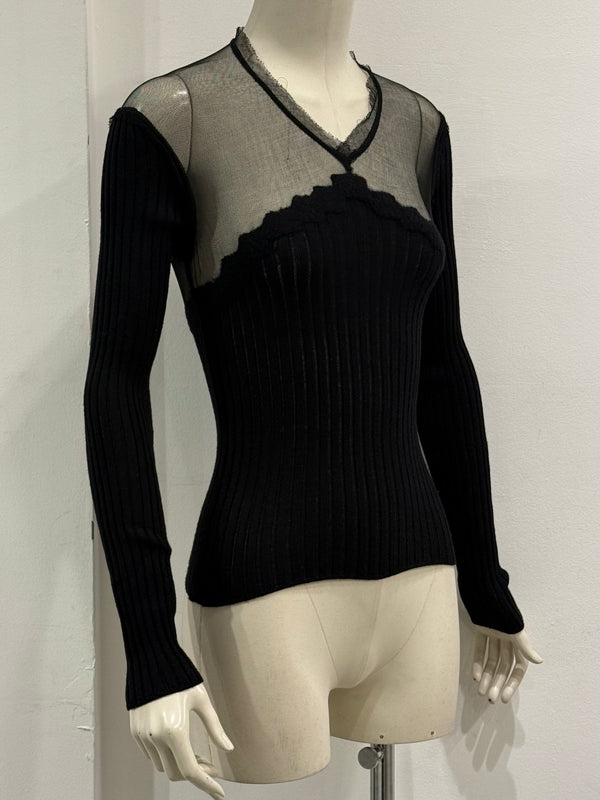 2000s Jean Paul Gaultier hybrid sheer wool top