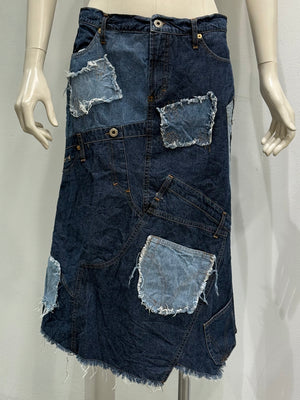 2000s Dolce & Gabbana patchwork asymmetrical denim skirt