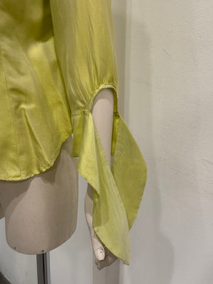 2000s Roberto Cavalli lime green silk shirt with flared cuffs