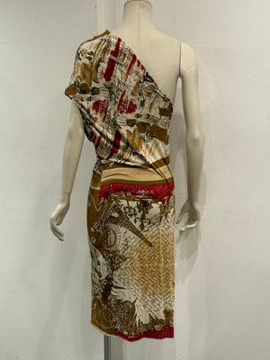 2000s Jean Paul Gaultier patchwork print asymmetric dress