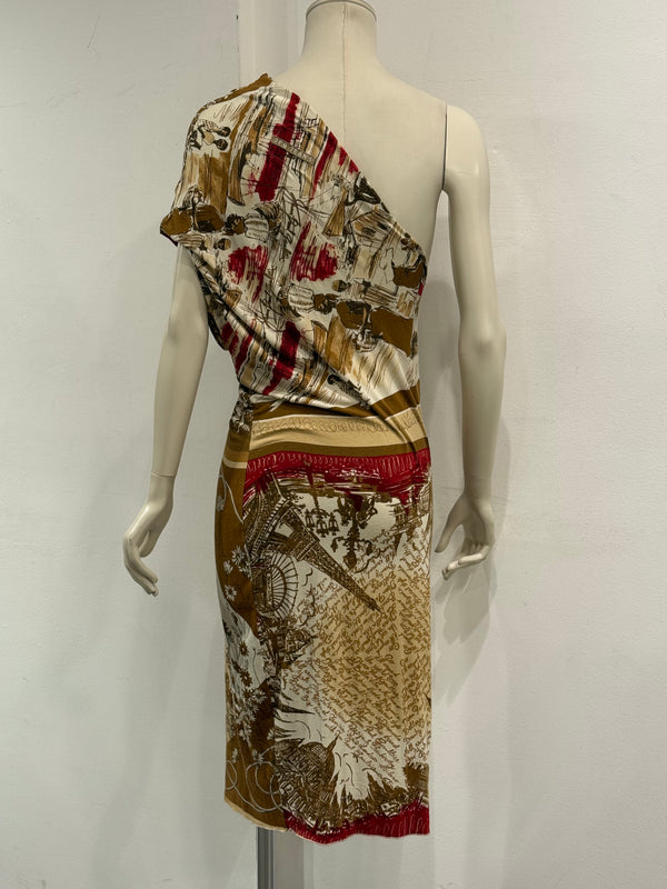 2000s Jean Paul Gaultier patchwork print asymmetric dress