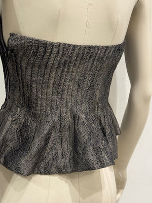 2000s Giorgio Armani pleated peplum bustier with snakeskin print