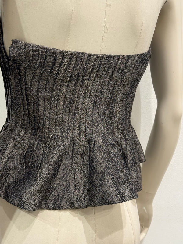 2000s Giorgio Armani pleated peplum bustier with snakeskin print
