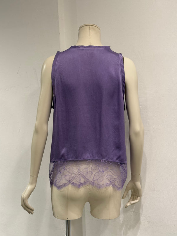 2000s Yves Saint Laurent by Tom Ford logo lace hem silk top