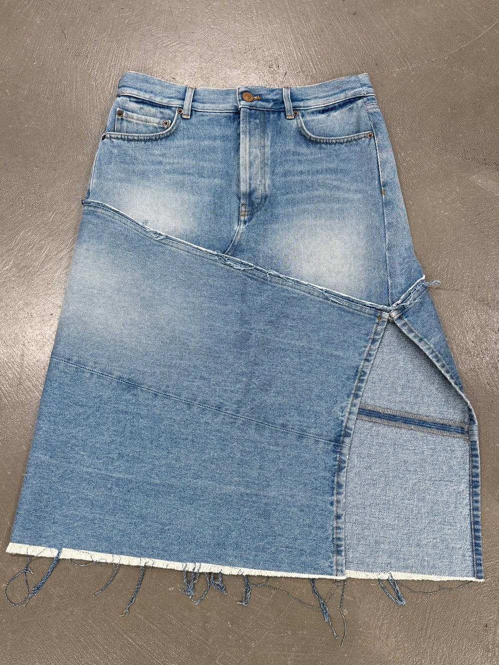 2020 Balenciaga asymmetrical patchwork midi skirt