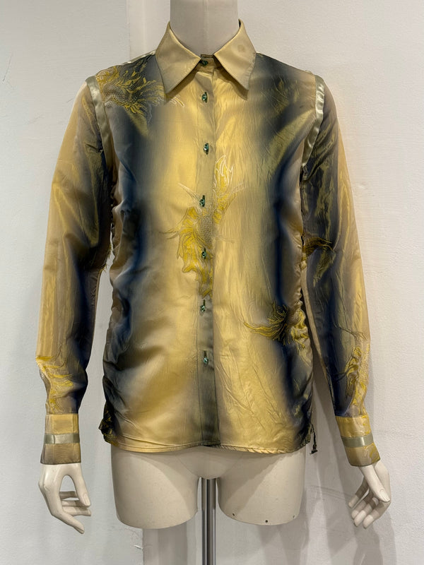 2000s Cavalli iridescent embroidered shirt