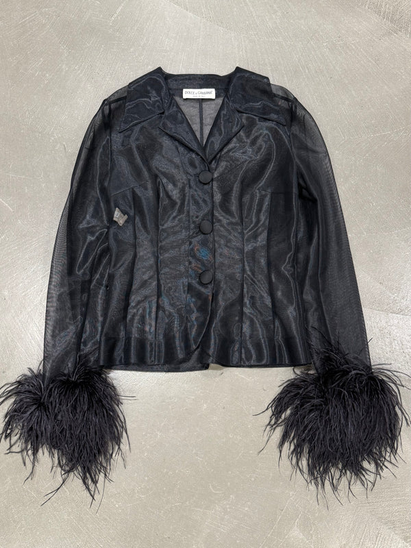 1990s Dolce & Gabbana sheer feather cuff jacket