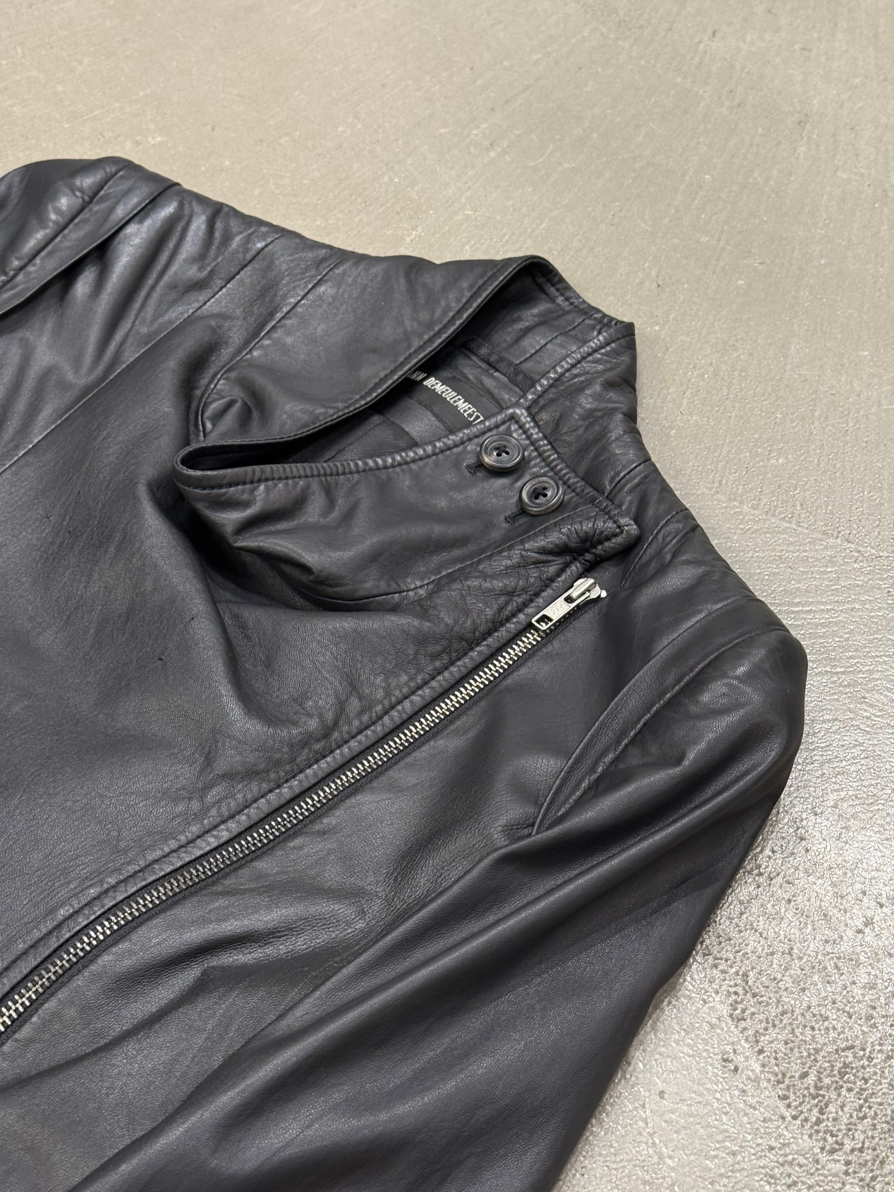 2000s Ann Demeulemeester deconstructed biker leather jacket