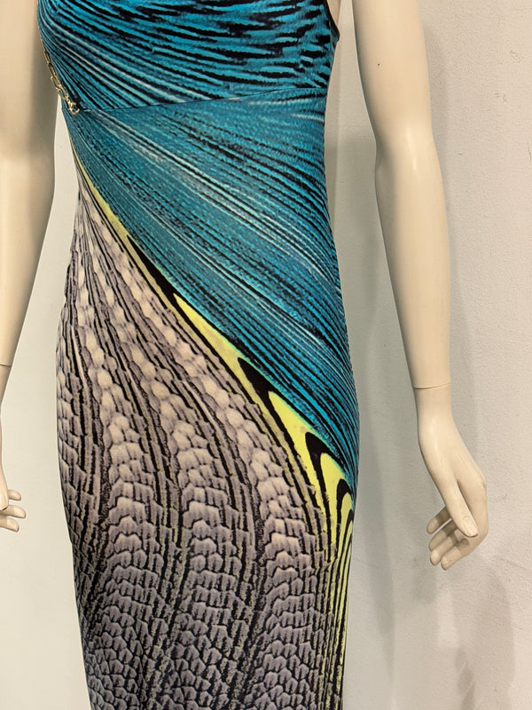 S/S2001 Roberto Cavalli Psychedelic print chain evening dress