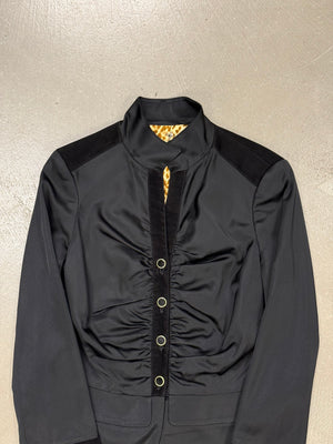 2000s Roberto Cavalli structured ruched velvet-trim jacket