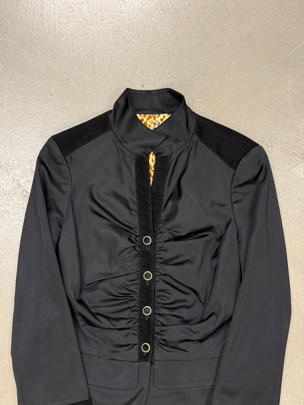 2000s Roberto Cavalli structured ruched velvet-trim jacket