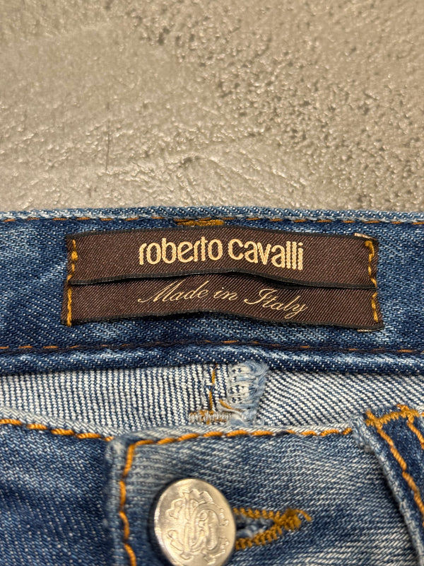 2000s Roberto Cavalli distressed flared slim jeans