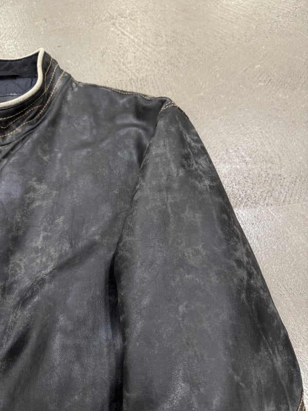 2000s Armani acid wash faded faux leather jacket