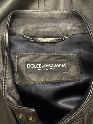 2000s Dolce & Gabbana leather bomber jacket with multiple zip pockets