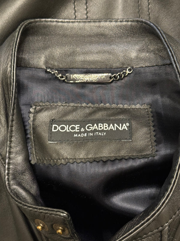 2000s Dolce & Gabbana leather bomber jacket with multiple zip pockets