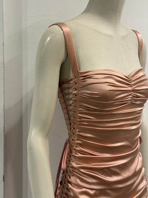 S/S2003 Dolce & Gabbana lace-up bondage ruched silk midi dress