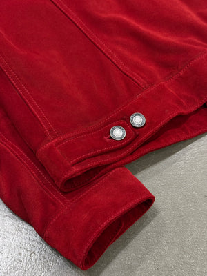 2019 Saint Laurent red suede leather trucker jacket