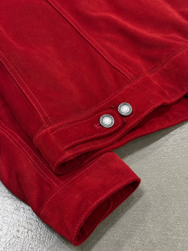 2019 Saint Laurent red suede leather trucker jacket