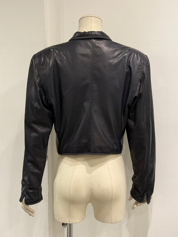 1980s Gianni Versace suspended shoulders cropped leather jacket