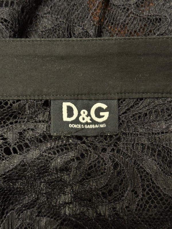 2000s Dolce & Gabbana lace tie-waist floral lace blouse