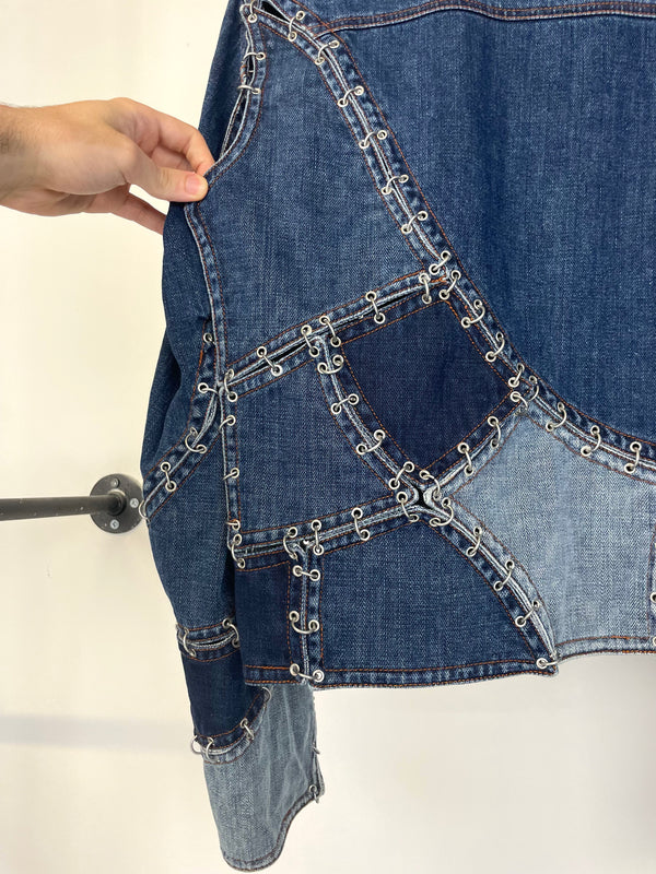 SS2003 Jean Paul Gaultier pierced patchwork reconstructed denim jacket