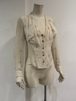 2000s Vivienne Westwood red label orb ruffle sheer blouse